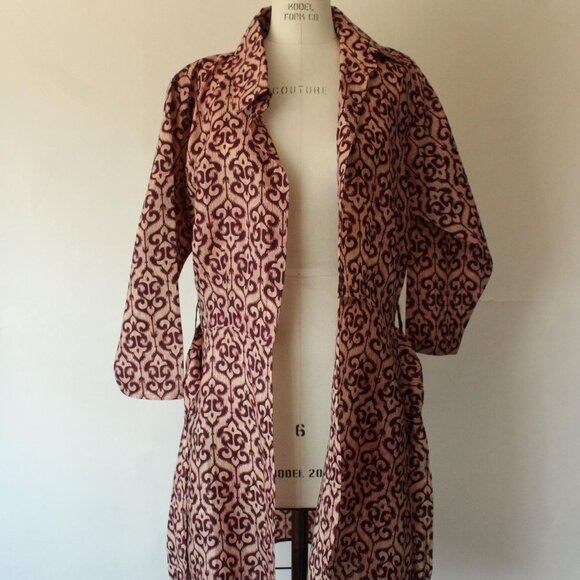 Vintage 1960s 1970s Dress, Burgundy and Ivory Batik Ethnic Print Wrap Dress - Picture 10 of 10